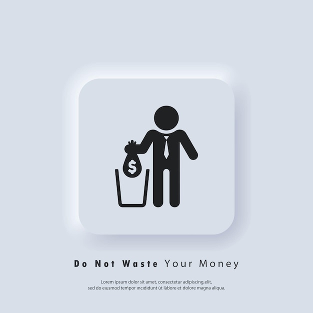 financial losses icon or falling bag with dollar in trash and big expenses, money deduction