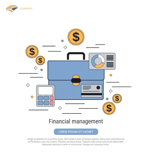 Financial management flat contour style vector concept illustration