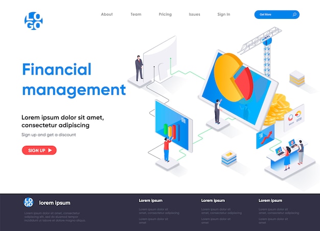 Financial management isometric landing page