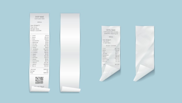 Financial paper bills from shop vector illustration set