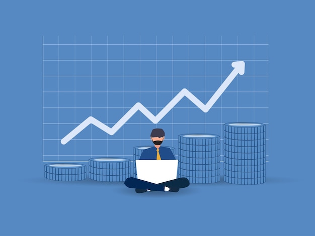 Financial performance of return on investment ROI concept with arrows Increase income profit margin profit profit from business growth cost sales icon dollar sign vector illustration