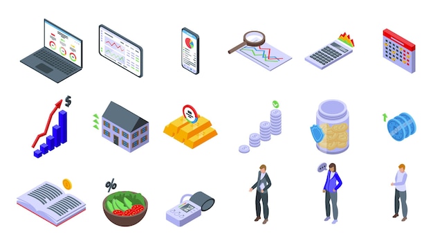 Vector financial planner icons set isometric vector money account