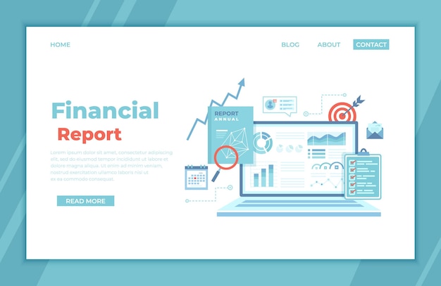 Vector financial report accounting analysis audit research results laptop with graphs and charts