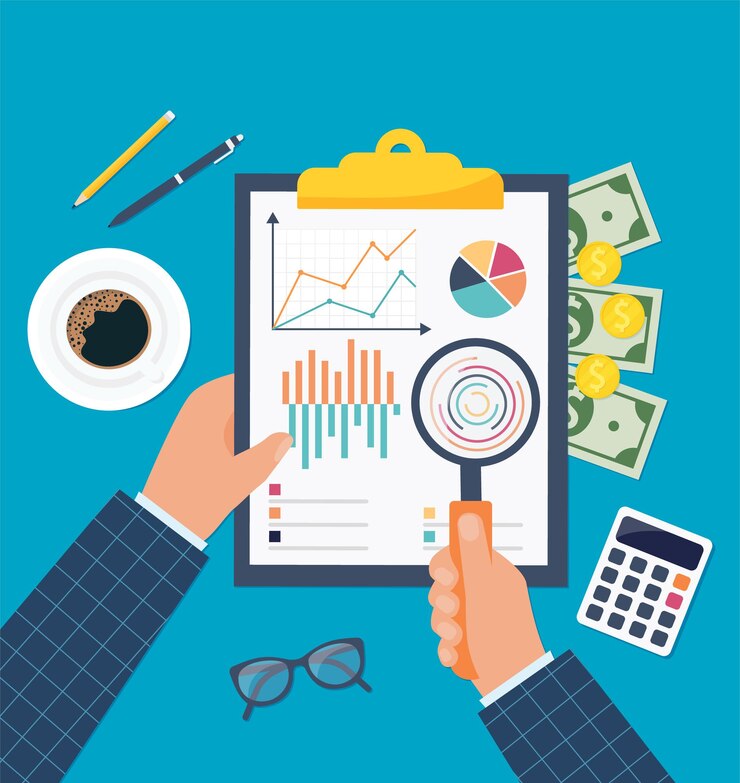 Vector financial report. audit tax. financial market analysis. vector illustration for web, mobile app in flat design. eps 10