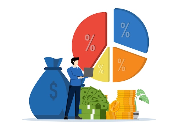 Vector financial report concept vector illustration with reviewing investment portfolio