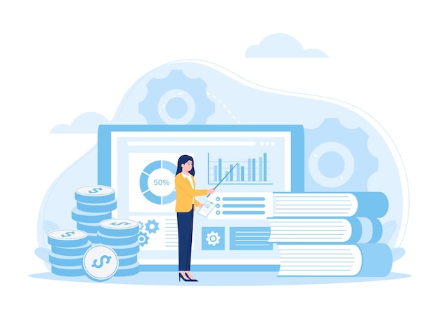 Financial reports and business graph analysis trending concept flat illustration