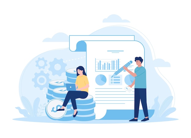 Vector financial reports and business graph analysis trending concept flat illustration