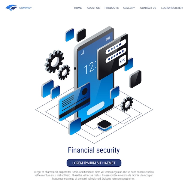 Financial security flat 3d isometric vector concept