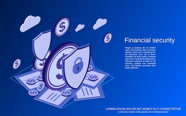 Financial security, online banking, money protection flat  isometric  concept