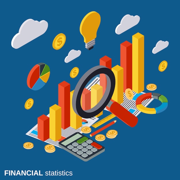 Concetto di vettore isometrico piatto di statistiche finanziarie