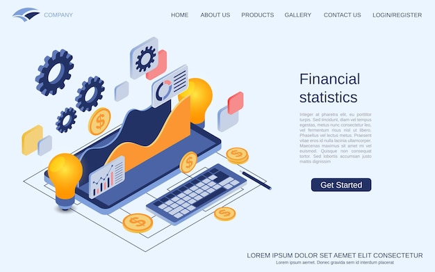 Illustrazione moderna del concetto di vettore isometrico 3d delle statistiche finanziarie