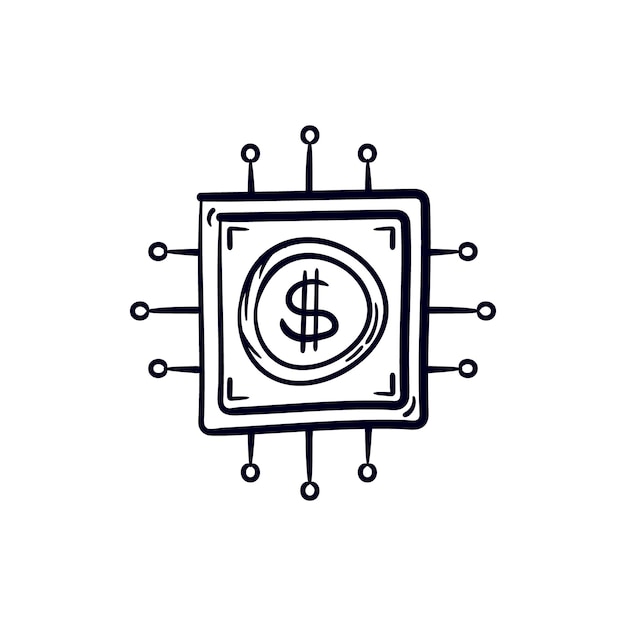 Financial technology fintech data hand drawn icon symbol Chip digital money vector illustration