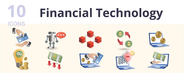 Financial technology set creative icons direct payment robo