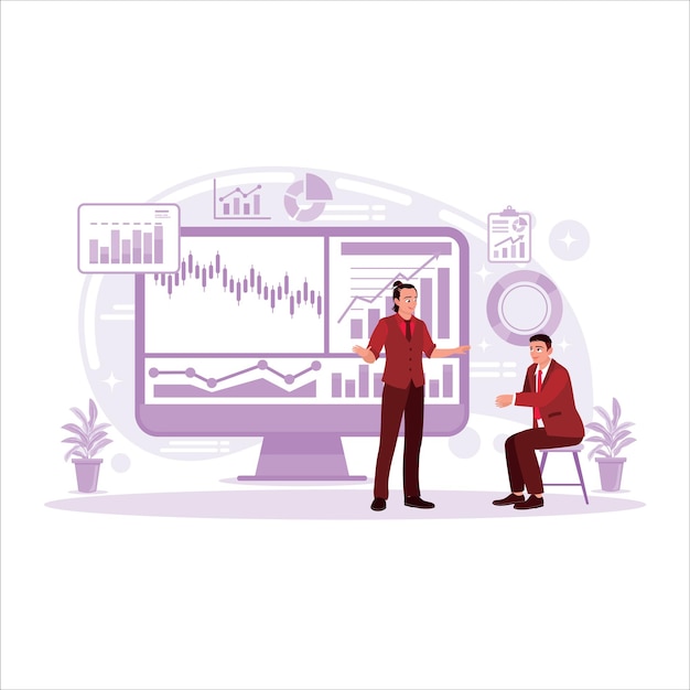 金融取引マネージャーは、財務データを使用して投資戦略のための株式市場分析を実行します