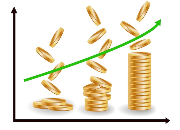Financieel groeiconcept met stapels gouden munten