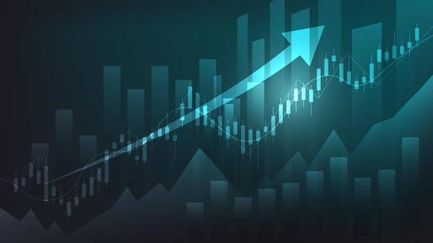 Financiële bedrijfsstatistieken met staafdiagram en kandelaardiagram tonen beurskoers