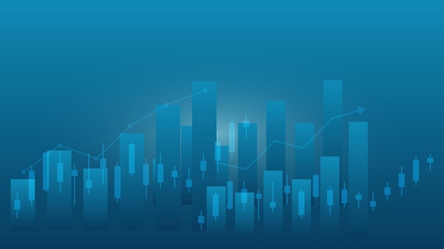 Financiële bedrijfsstatistieken met staafdiagram en kandelaardiagram tonen effectieve verdienachtergrond