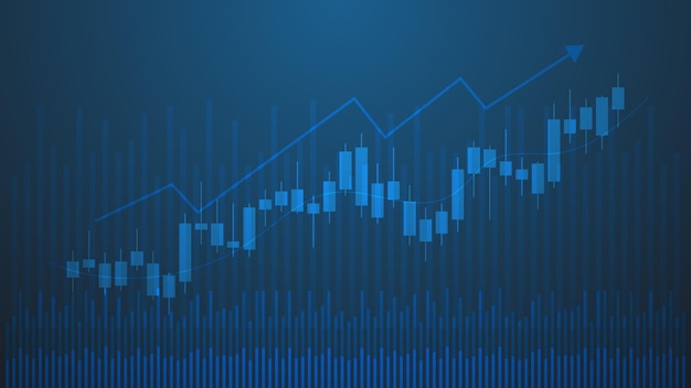 Financiële bedrijfsstatistieken met staafdiagram en kandelaardiagram tonen effectieve verdienachtergrond
