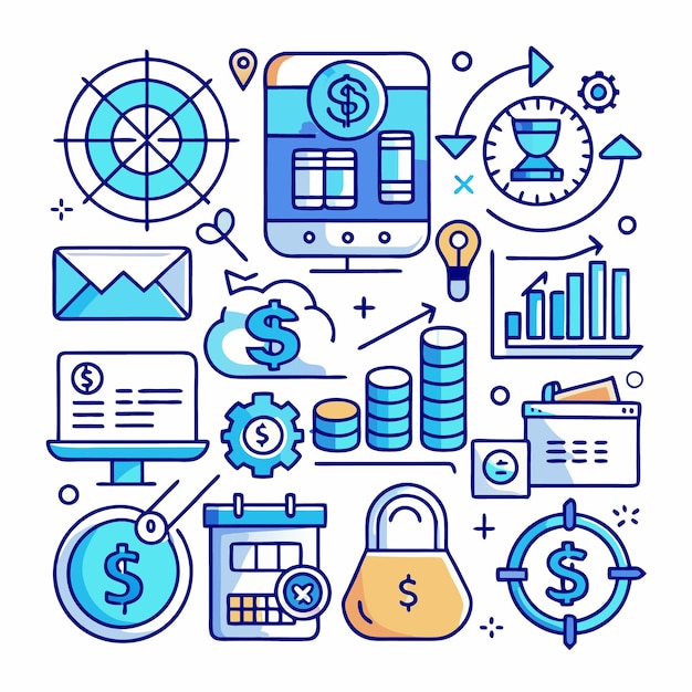 Financiële beheerconcept met pictogrammen en illustraties