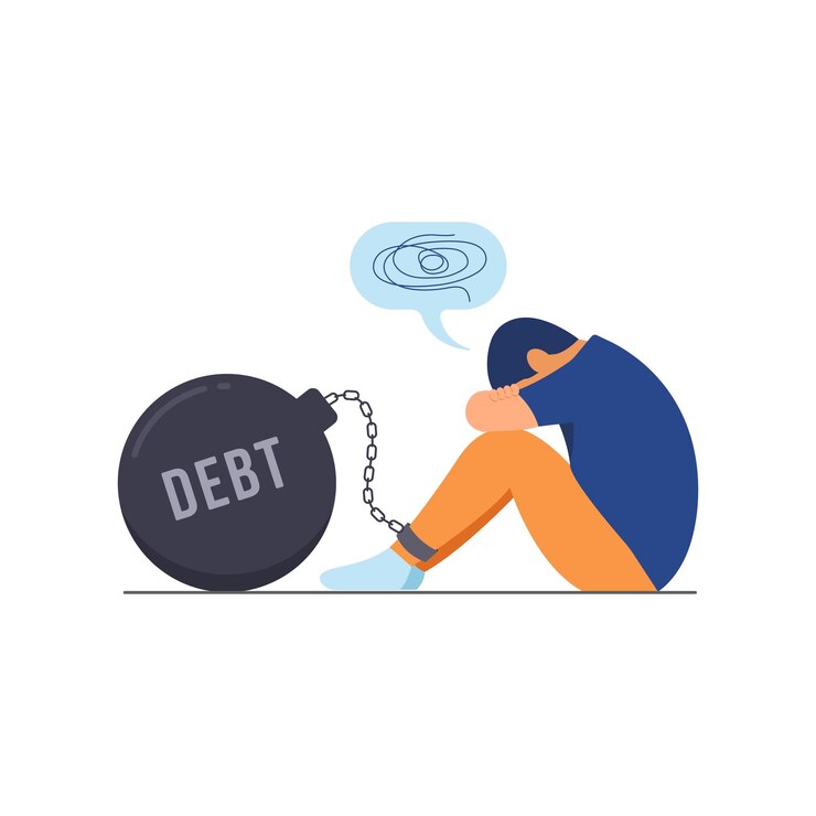 Vector financiële crisis en schuldenconcept jongeren staan onder druk door een grote schuldenlast