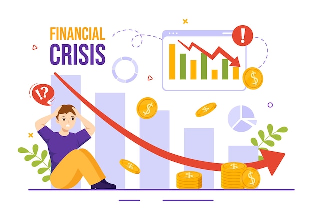 Financiële crisis vectorillustratie met ineenstorting van de economie en kostenreductiesjablonen