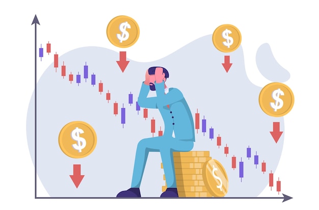 Financiële crisis zakenman is in wanhoop vanwege de daling van de indicatoren