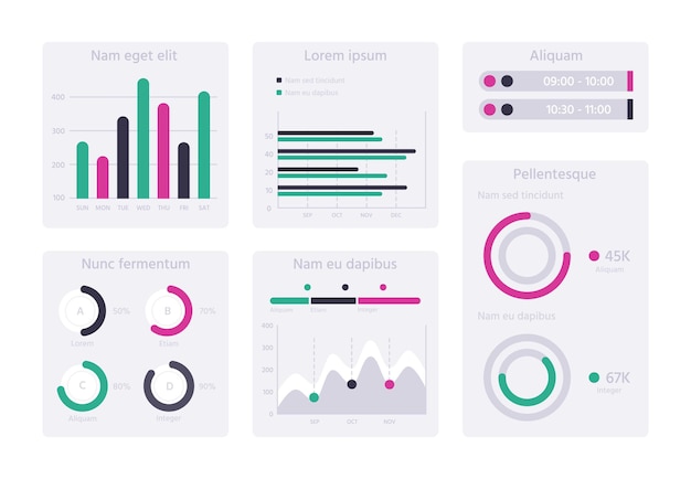 Financiële grafiek dashboard Business diagram analyse moderne diagram sjablonen Dashboard infographic platte vector illustratie set