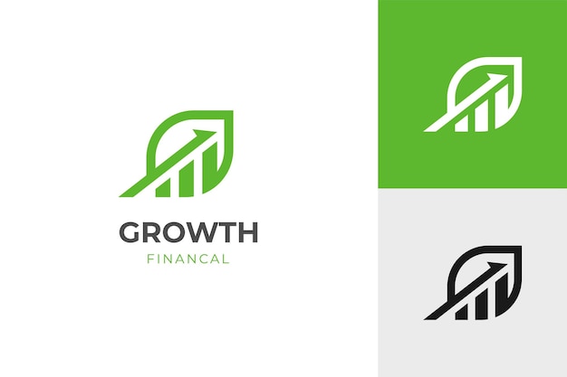 Financiële groei logo pictogram ontwerp met blad en pijl gecombineerd voor economie financiën element symbool