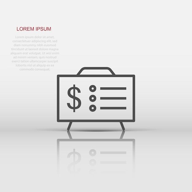 Financiële presentatie icoon in platte stijl Geld analyse vector illustratie op witte geïsoleerde achtergrond Marketing grafiek bedrijfsconcept