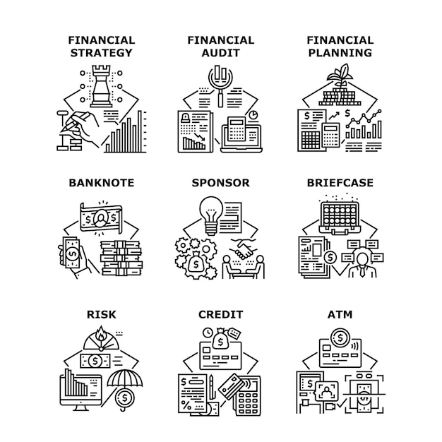 Financiële Strategie Set Pictogrammen Vectorillustraties