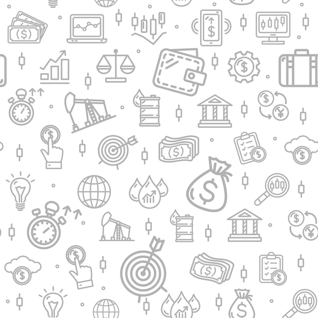 Financiële tekens naadloos patroon achtergrond op een witte voor web- en app-ontwerp vector illustratie