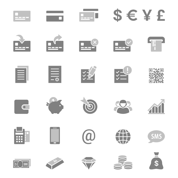 Financiën en bankwezen silhouet vector icon set