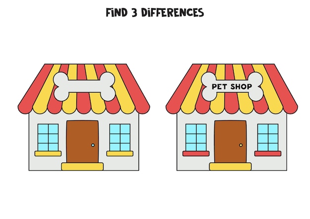Find 3 differences between two cartoon pet shops