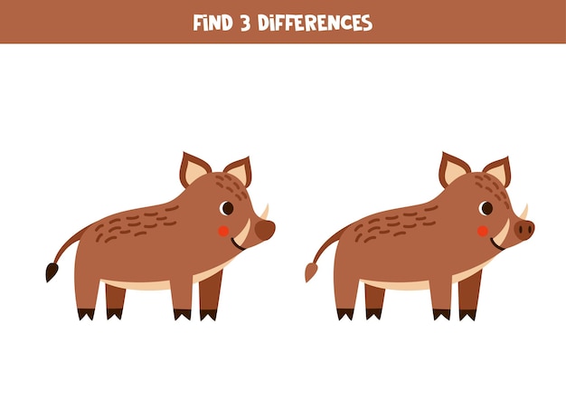 Find 3 differences between two cute cartoon boars