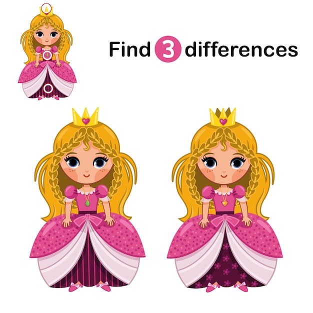 Vector find 3 differences between two princess