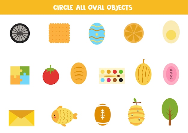 Find all oval objects educational worksheet for children