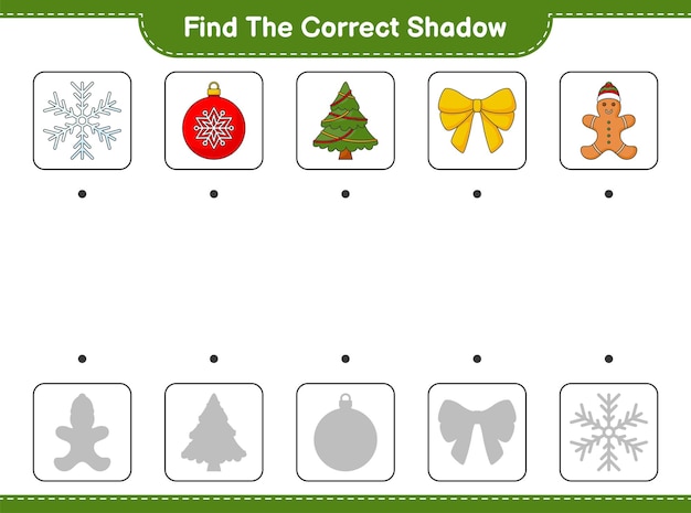Найдите и сопоставьте правильную тень пряников из ленты из снежинок в виде шара с деревом.
