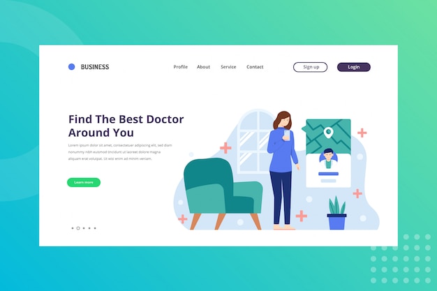 Find the best doctor around you illustration for medical concept on landing page