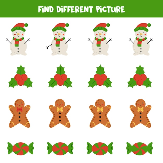 Find Christmas element which is different from others Worksheet for kids