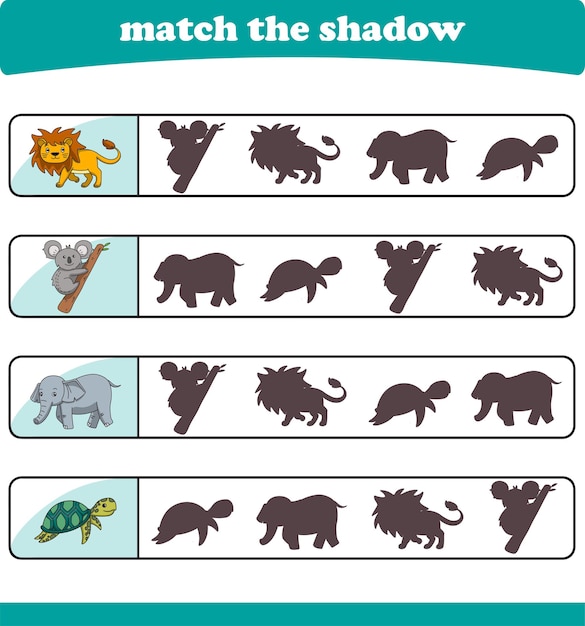 正しい動物の影を見つける子供向けのロジック教育ゲーム