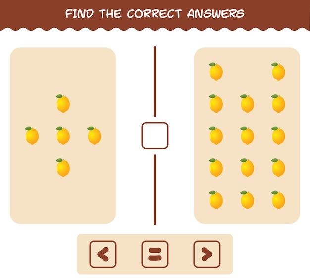 Find the correct answers of cartoon lemon. Searching and Counting game. Educational game for pre shool years kids and toddlers