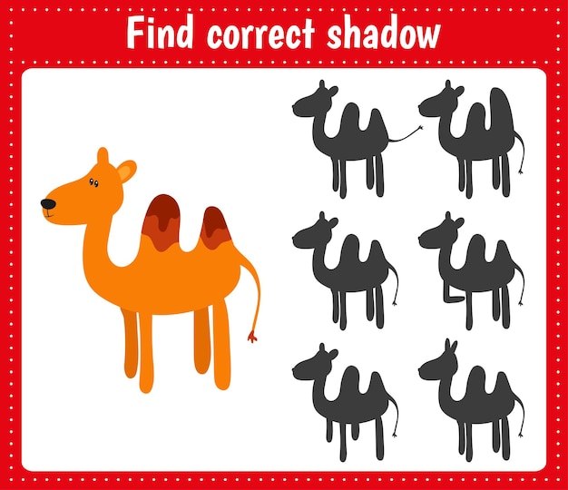 Find the correct shadow Camel Educational matching game for kids Logic Games for Kids Learnig card for kindergarten or school