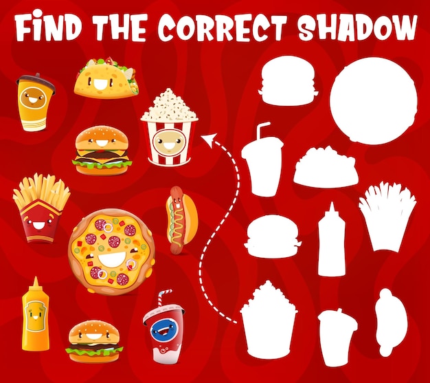 Find correct shadow of cartoon takeaway fast food