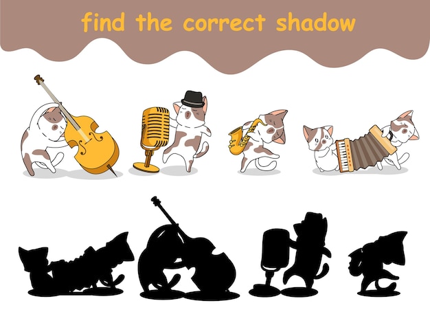 Find the correct shadow of cats are playing instruments