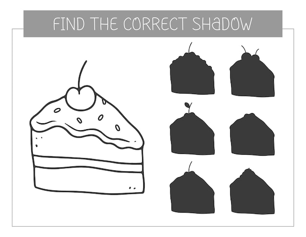 Find correct shadow coloring book with cake Coloring page educational game for kids Shadow matching