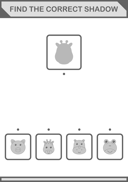 子供のための正しい影の牛の顔のワークシートを見つける