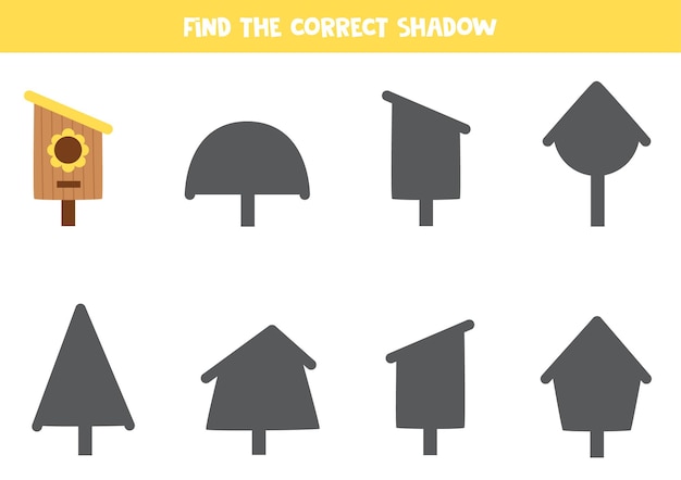 Find the correct shadow of cute birdhouse logical puzzle for kids