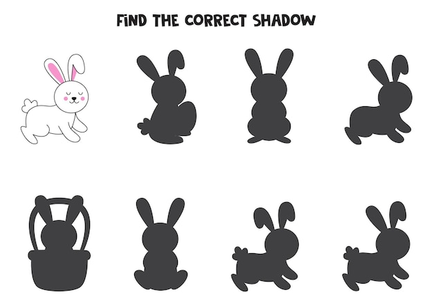 Find the correct shadow of cute easter bunny logical puzzle for kids