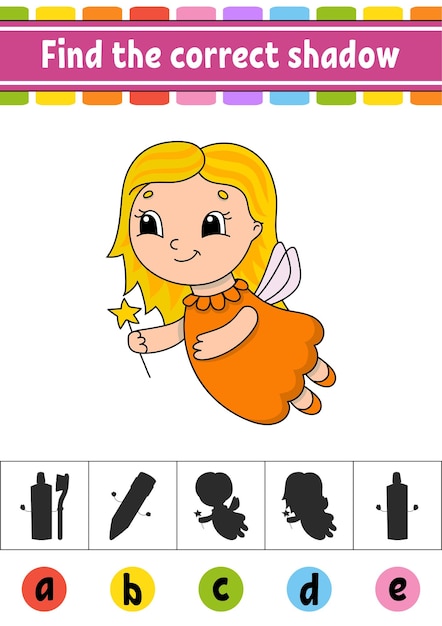 Найдите правильную тень Образовательный развивающий лист Страница активности Цветная игра для детей