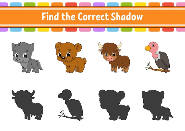 Find the correct shadow education developing worksheet matching game for kids color activity page